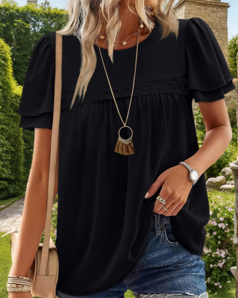 Blusa Peplum Lily para Mulher – Blusa com Decote em V e Folhos Elegante de Manga Curta