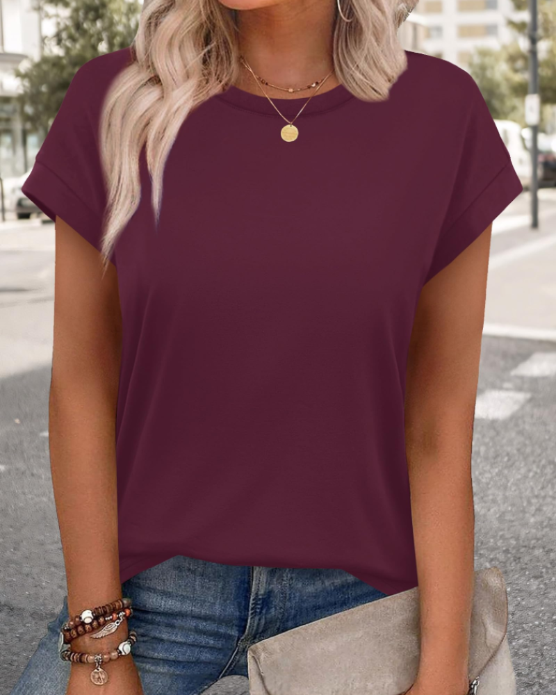 Milly Bluse til Kvinder – Elegant Tunika Top med Rund Hals og Korte Ærmer