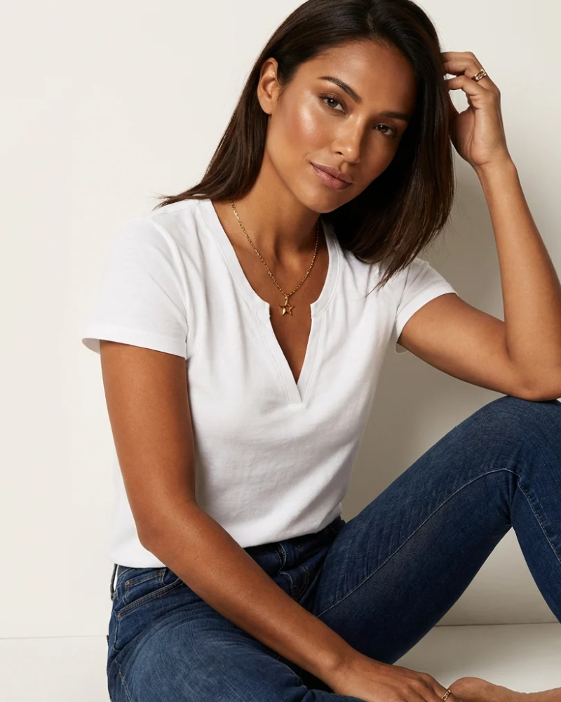 Γυναικείο T-Shirt Aveline – Βασικό Τοπ με V-λαιμόκοψη, Κοντά Μανίκια, Μαλακό Ύφασμα για Καθημερινή Άνεση