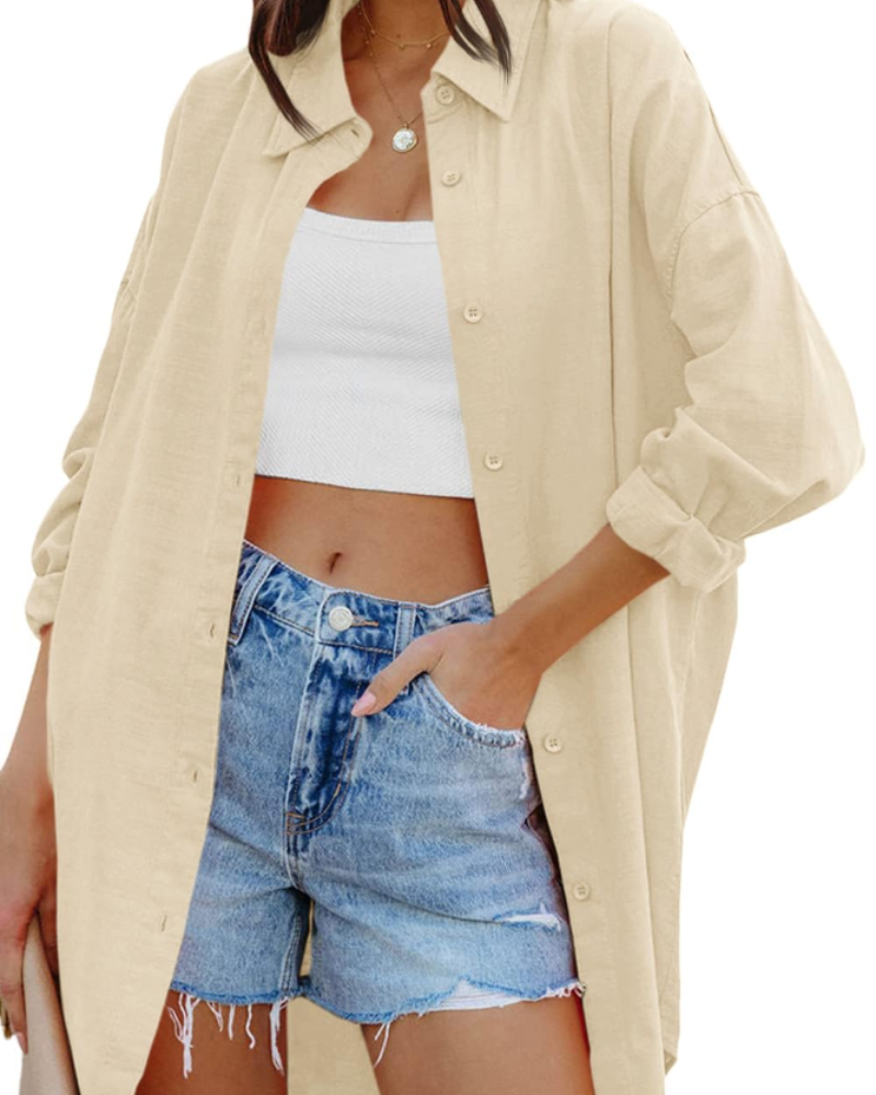 Ella Blouse for Women – Oversized Button-Down Long Sleeves & Pockets