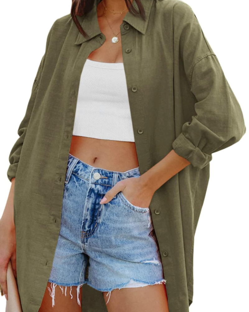 Ella Blouse for Women – Oversized Button-Down Long Sleeves & Pockets