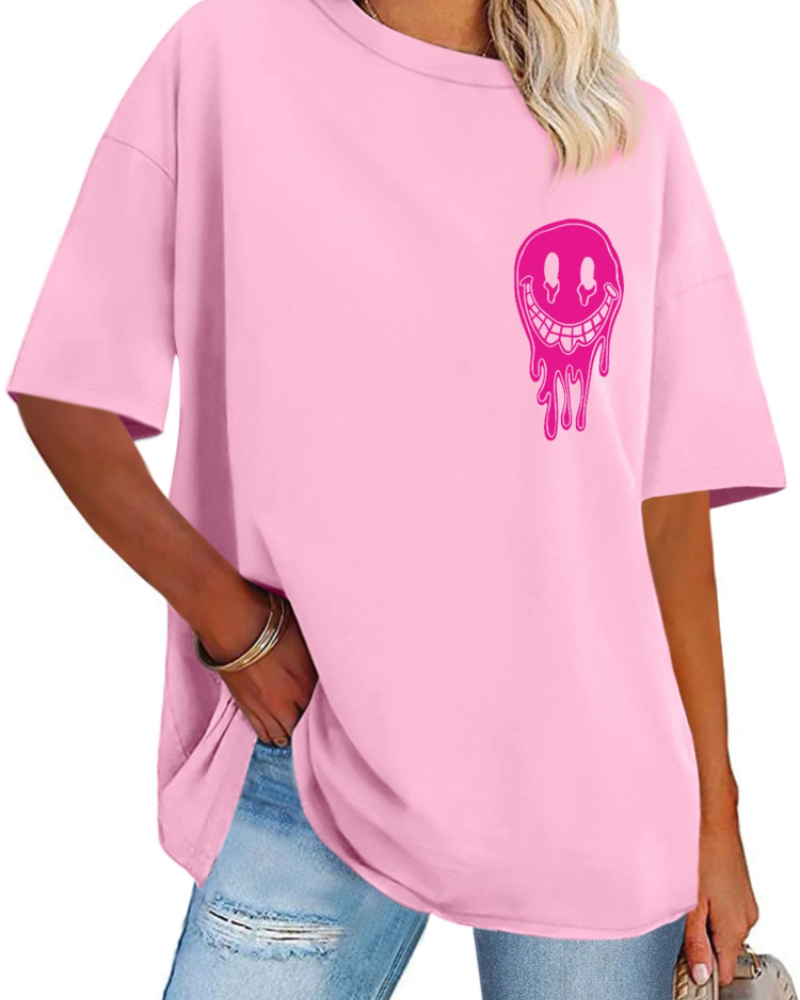 Mia T-shirt Dames Oversized Met Print – Casual Top Met Ronde Hals En Korte Mouwen