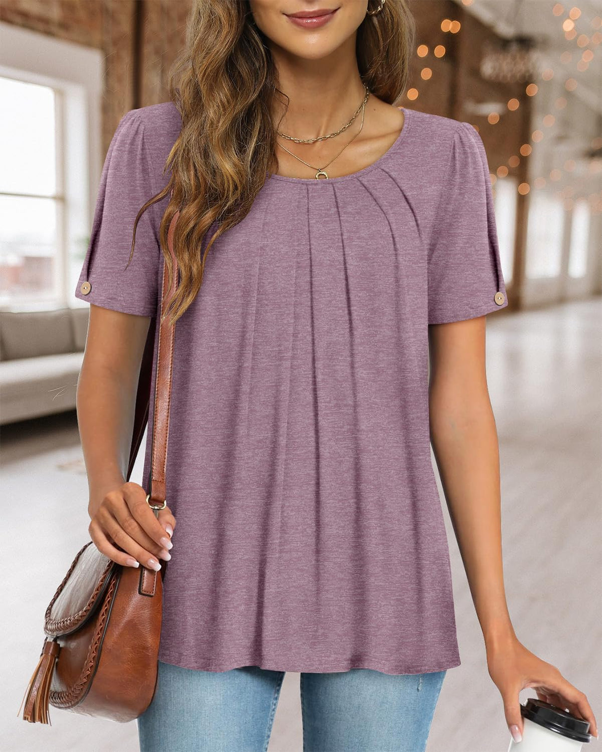Camicia da donna Fairy casual – Blusa fluida con scollo rotondo e maniche corte
