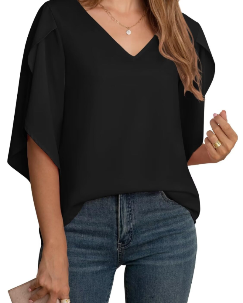 Blusa Lucy Donna – Mousseline Collo a V Maniche 3/4 Spaccate