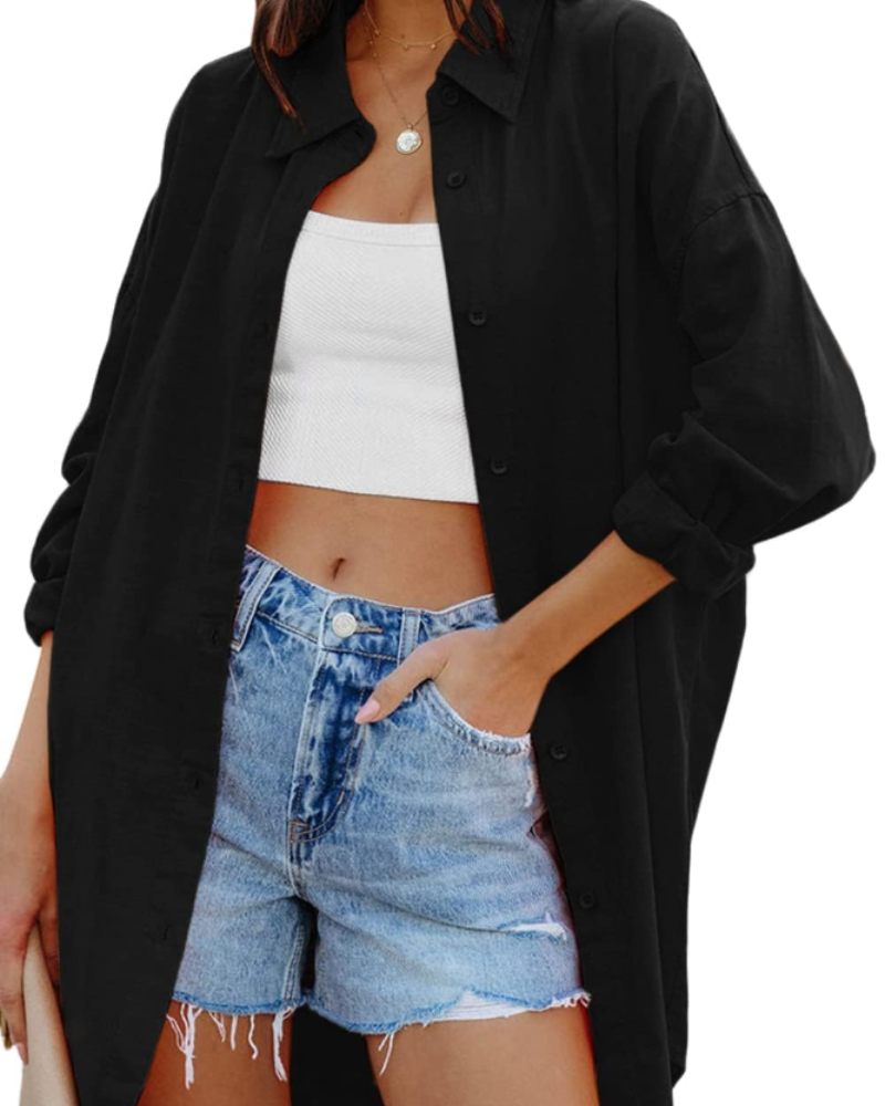 Ella Blouse for Women – Oversized Button-Down Long Sleeves & Pockets