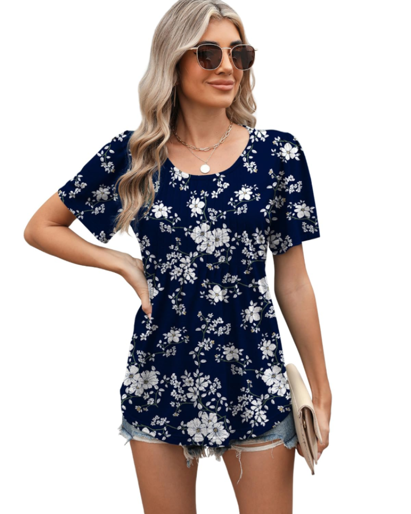 Blusa Elena Donna Estate – Floreale Maniche Corte Taglio Ampio