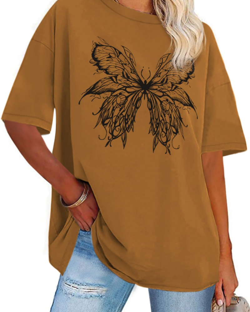 Mia T-shirt Dames Oversized Met Print – Casual Top Met Ronde Hals En Korte Mouwen
