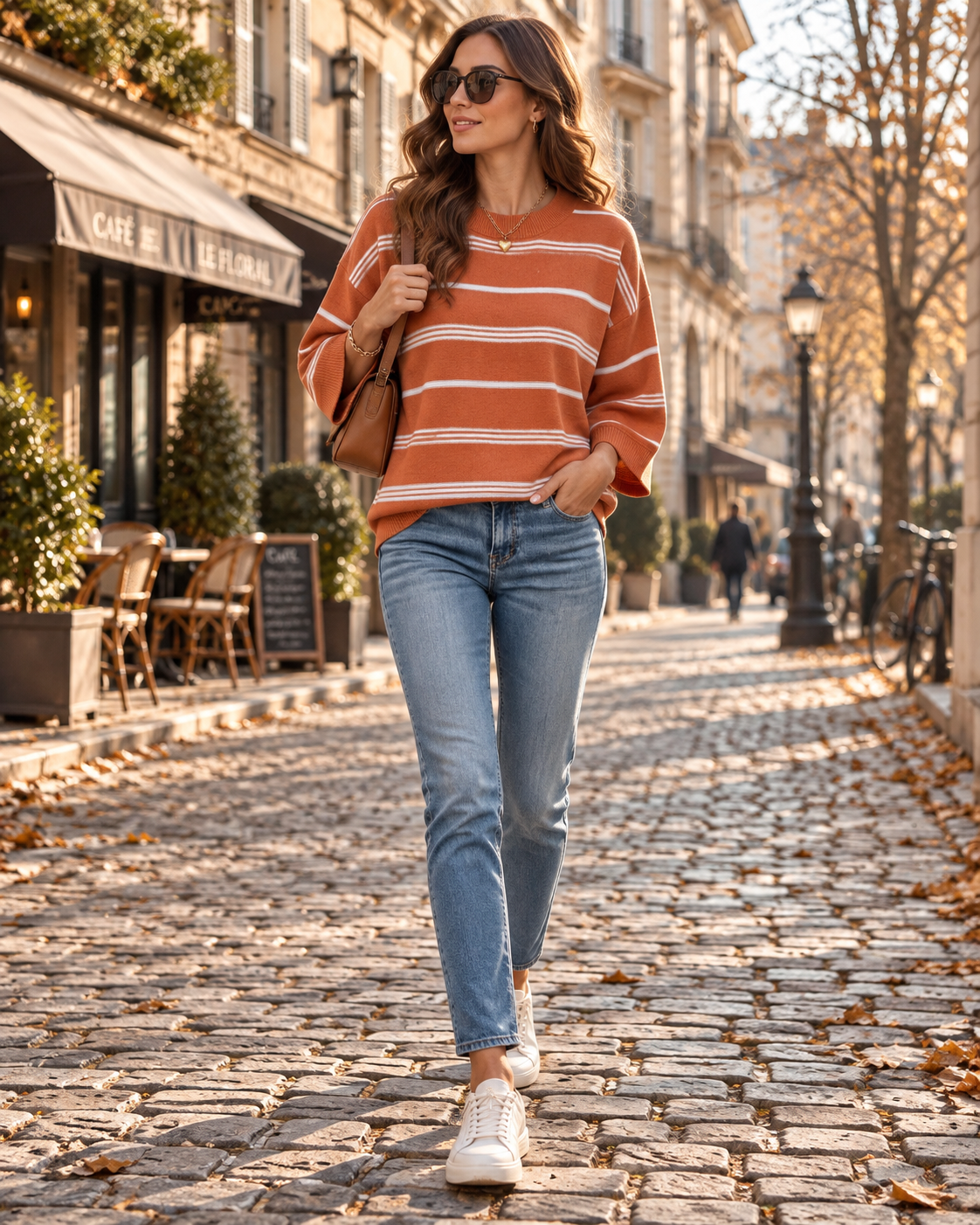 Miriam Women's Oversized Sweater – Lightweight Striped Knit, 3/4 Sleeves and Round Neck