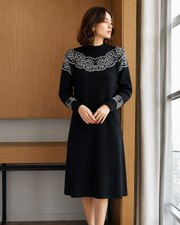 Vestido midi de mujer Mavis Robe Pull – Tejido de punto con estampado en contraste y mangas largas
