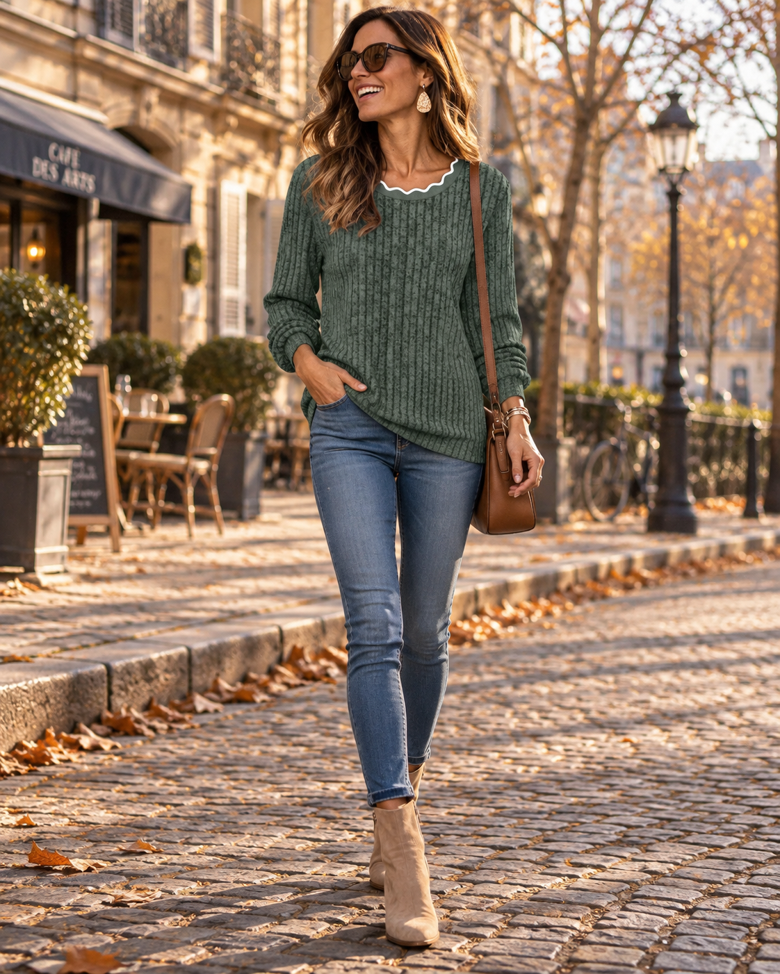 Hallie Women's Sweater – Textured Knit, Scalloped Neckline, Relaxed Fit and Long Sleeves