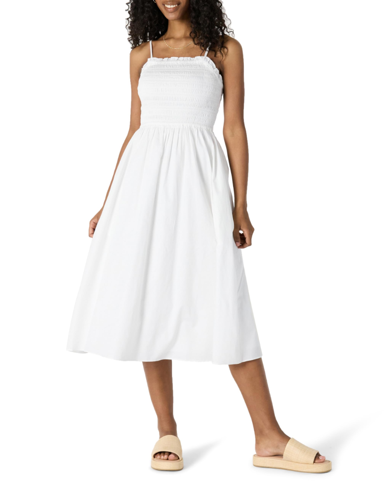 Genevieve Smocked Women’s Dress – Satin Cotton, Adjustable Straps & Fluid A-Line Skirt