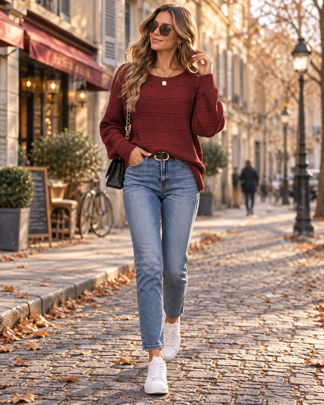 Veila Pull Femme – Maille Ajourée Légère, Col Rond et Coupe Ample