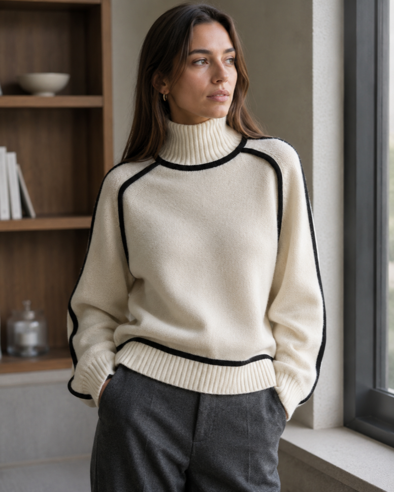 Dámský svetr Tabitha Pull Col Montant – oversized úplet s kontrastními lemy