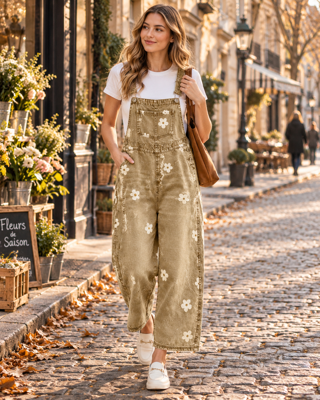 Larcy Salopette di jeans da donna – Vestibilità ampia, bretelle regolabili e motivo floreale