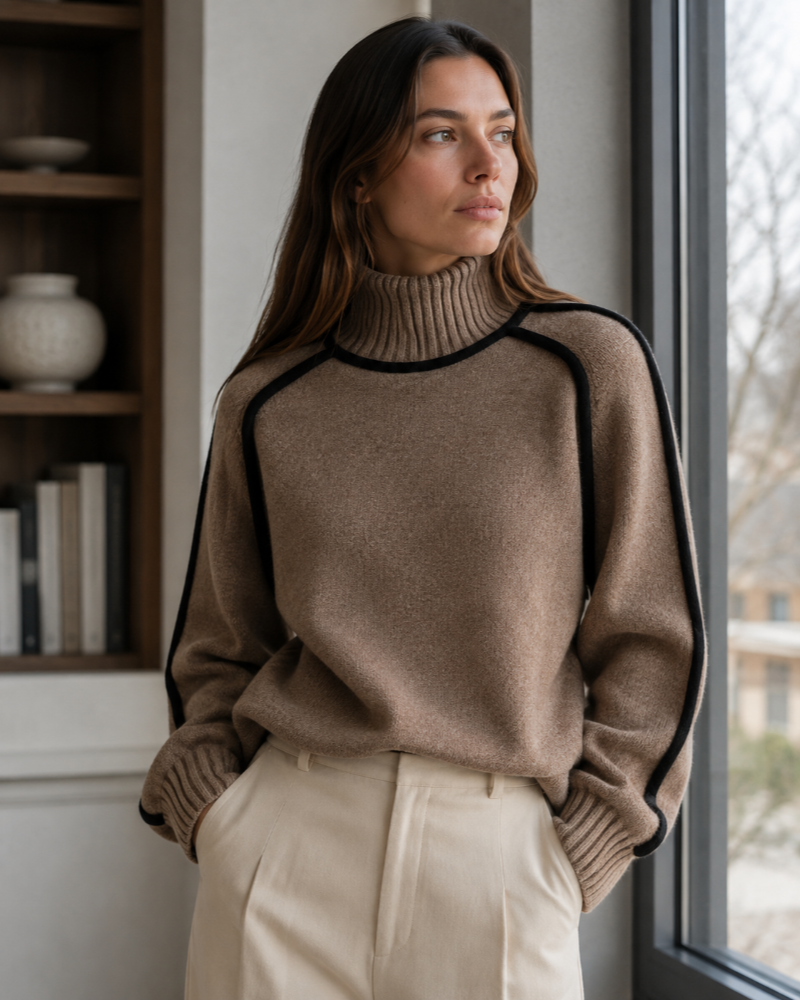 Dámský svetr Tabitha Pull Col Montant – oversized úplet s kontrastními lemy