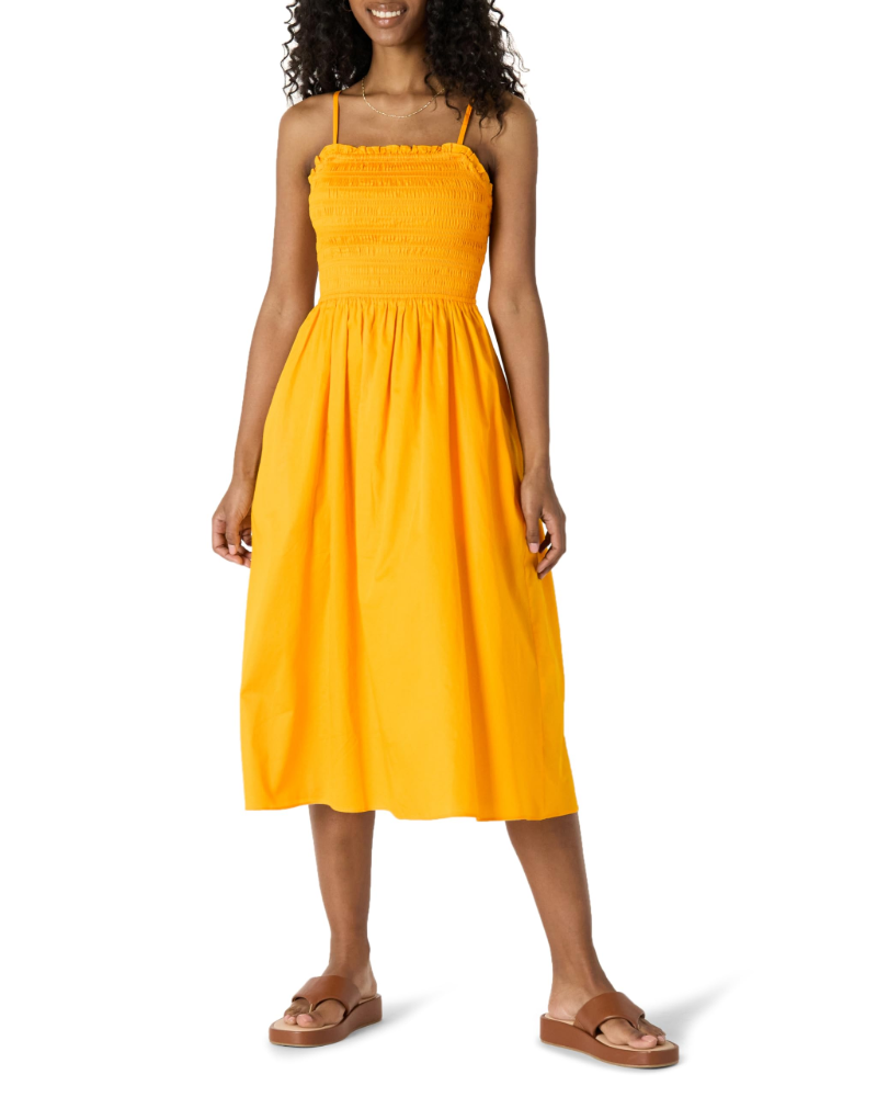 Genevieve Smocked Women’s Dress – Satin Cotton, Adjustable Straps & Fluid A-Line Skirt