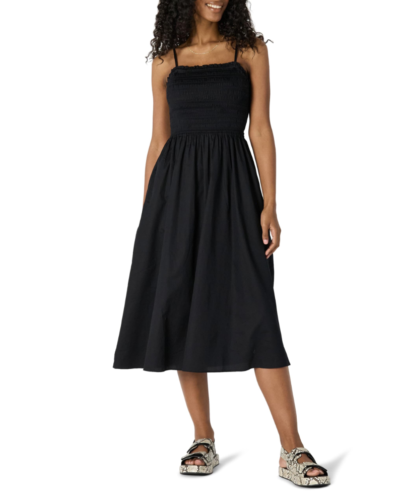 Genevieve Smocked Women’s Dress – Satin Cotton, Adjustable Straps & Fluid A-Line Skirt
