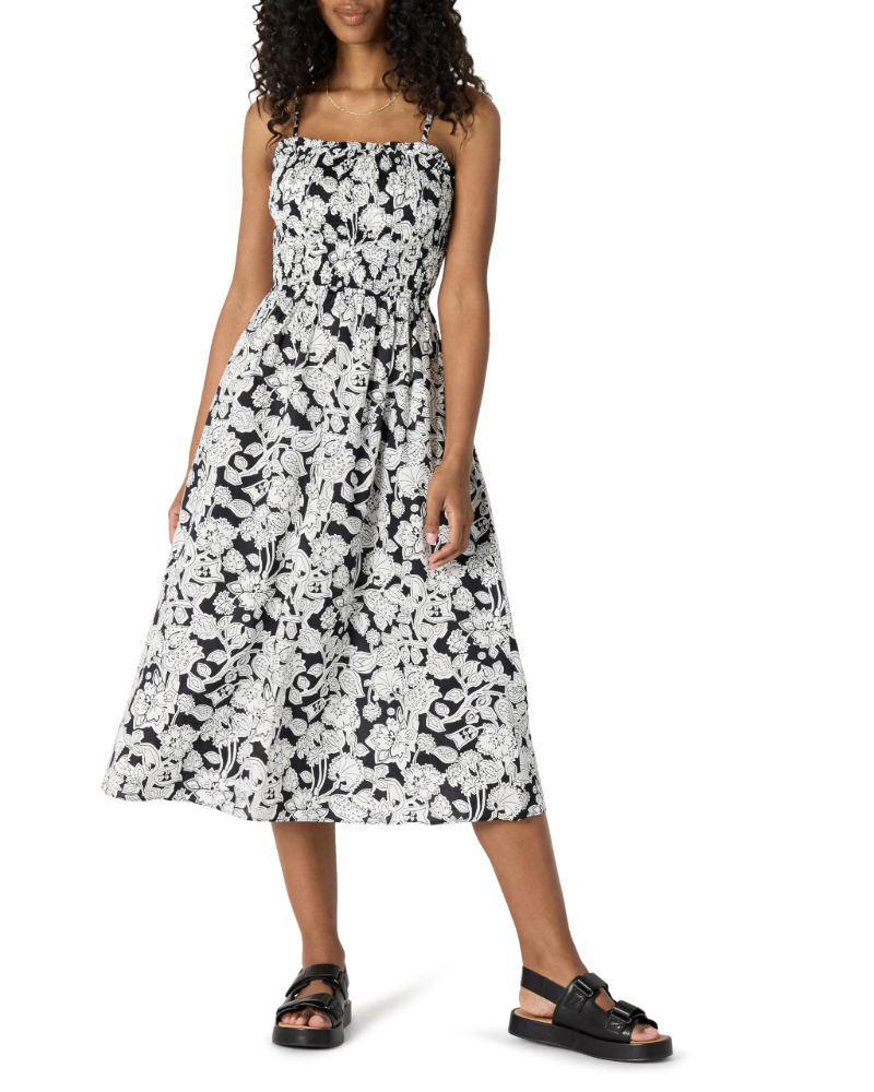 Genevieve Smocked Women’s Dress – Satin Cotton, Adjustable Straps & Fluid A-Line Skirt