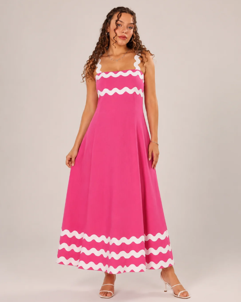 Vestido Maxi Tatum para Mulher – Vestido Longo com Alças Ajustáveis e Detalhes Contrastantes