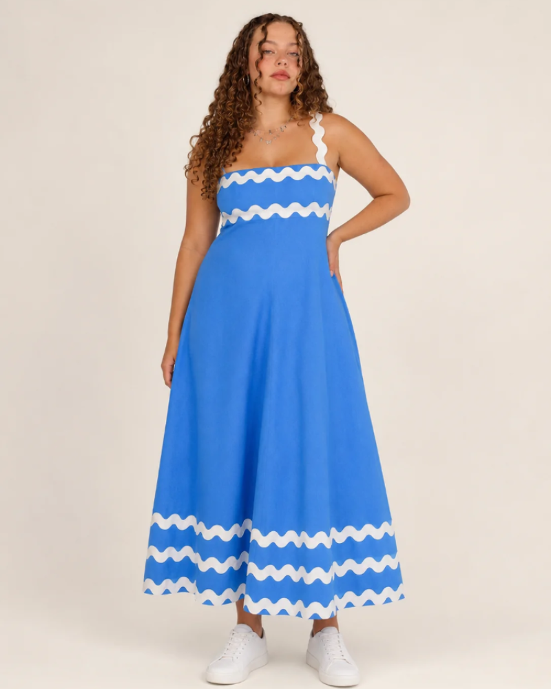 Vestido Maxi Tatum para Mulher – Vestido Longo com Alças Ajustáveis e Detalhes Contrastantes