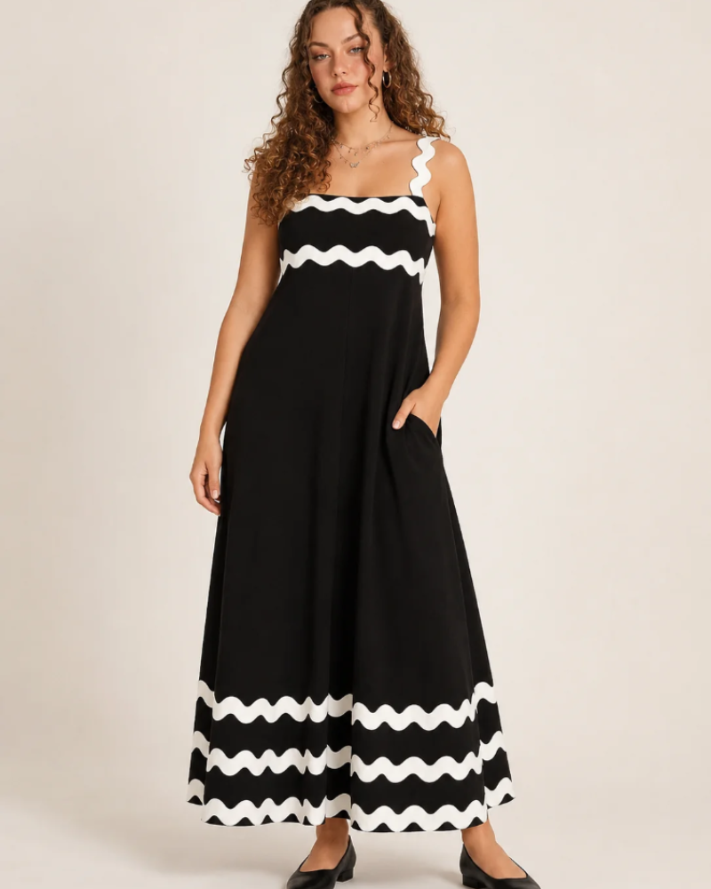 Vestido Maxi Tatum para Mulher – Vestido Longo com Alças Ajustáveis e Detalhes Contrastantes