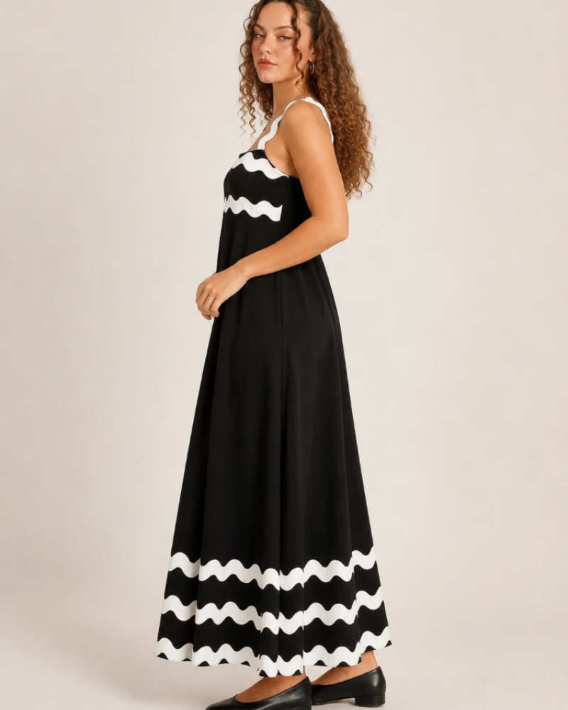 Vestido Maxi Tatum para Mulher – Vestido Longo com Alças Ajustáveis e Detalhes Contrastantes