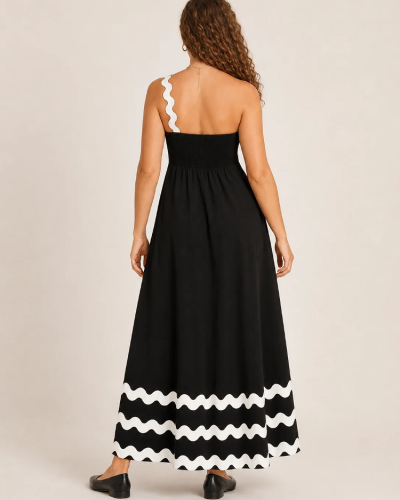 Vestido Maxi Tatum para Mulher – Vestido Longo com Alças Ajustáveis e Detalhes Contrastantes