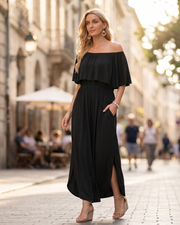 Vestido maxi Odelie para mujer verano – Hombros descubiertos con volantes y bolsillos