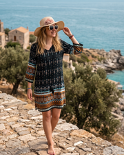 Τούνακ Μπόεμ Γυναικεία Φόρεμα Tessa – Φλοράλ Φόρεμα με V Λαιμόκοψη και Κρόσσια
