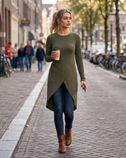 Lysandra Tunika til kvinder – Asymmetrisk slå-om tunika i stretchstof med elegant pasform