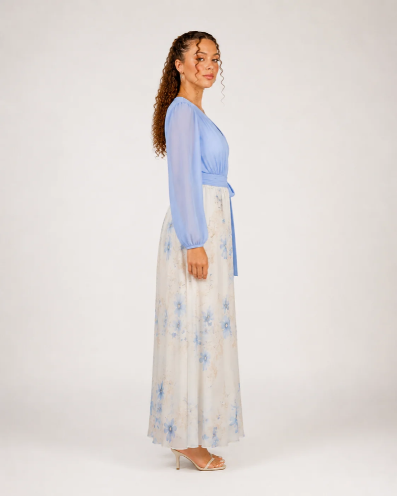 Vestito lungo Marlowe da donna – Abito lungo floreale con scollo a V e maniche trasparenti eleganti