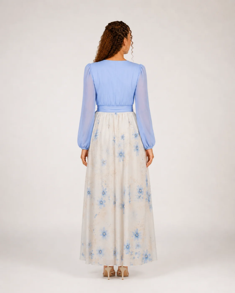 Vestito lungo Marlowe da donna – Abito lungo floreale con scollo a V e maniche trasparenti eleganti
