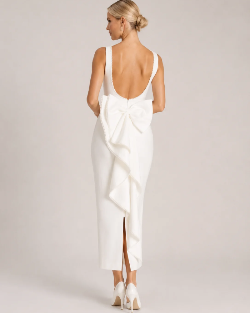 Vestido Maxi Rowan para Mujer – Vestido Largo Blanco sin Mangas con Espalda Abierta Elegante