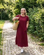 Aubrey Maxi Dress for Women – Long Round Neck Dress with Short Sleeves and Pockets