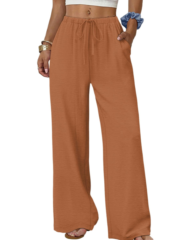 Pantalón ancho de mujer Merritt – Talle alto elástico con cordón, corte fluido y bolsillos