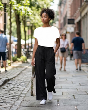 Églantine Pantaloni palazzo da donna a vita alta – Pantaloni ampi, fluidi e leggeri con coulisse e tasche