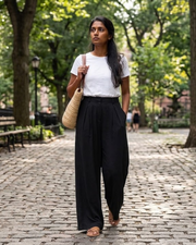 Pantalón ancho de mujer Bérénice de talle alto – Pantalón fluido plisado con cinturón y bolsillos