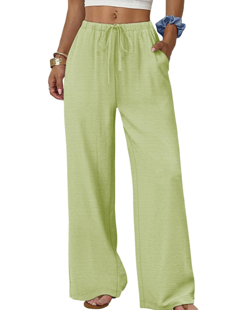 Pantalón ancho de mujer Merritt – Talle alto elástico con cordón, corte fluido y bolsillos