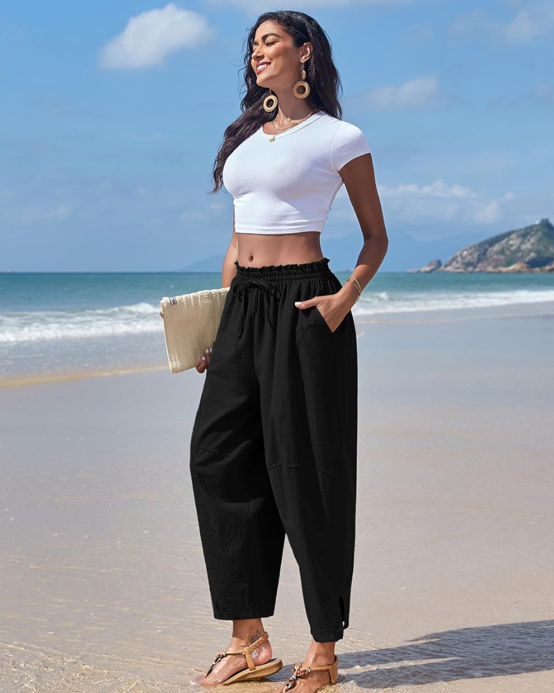 Pantalón de Cristal para Mujer Harem – Corte Amplio, Cintura Alta Elástica, Ligero y Casual