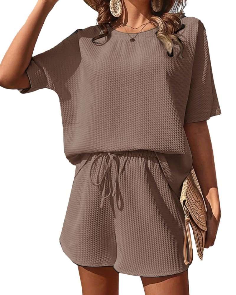 Conjunto Scarlett para Mujer de Verano – Camiseta y Shorts de Cintura Alta 2 Piezas Texturizadas