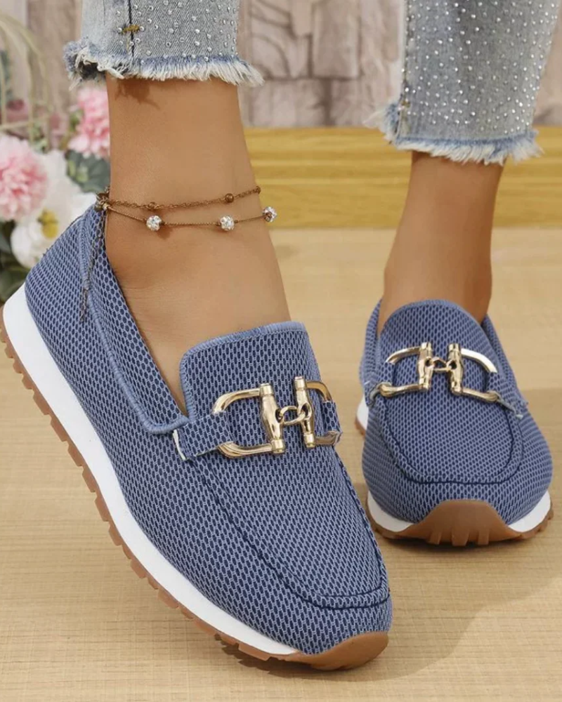 Μοκασίνια Yvette Γυναικεία – Loafers από Αεριζόμενο Δίχτυ με Μεταλλική Λεπτομέρεια για Φόρεμα
