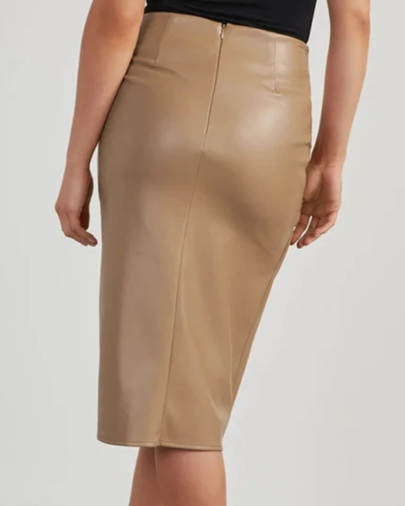 Seraphine Midi-Rock für Damen – Veganer Lederrock mit hohem Bund, drapiert, asymmetrischer Schnitt