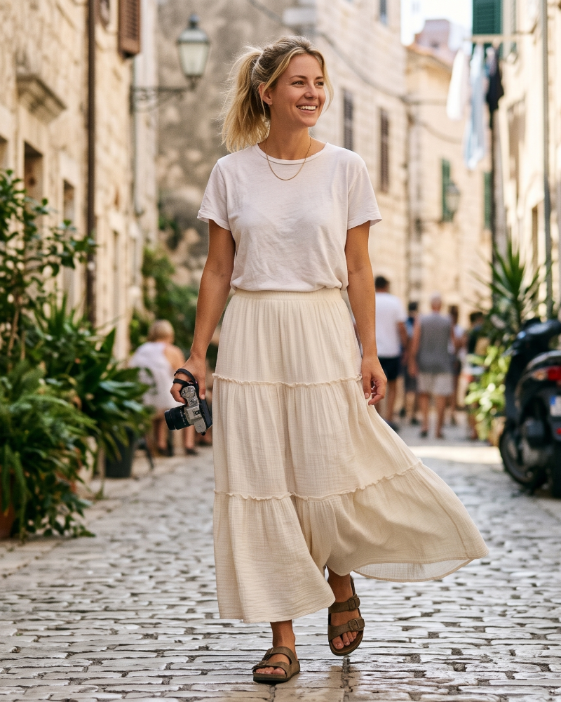 Sukienka maxi Amelia Femme 2 w 1 – rozkloszowana sukienka boho z elastyczną talią i dekoltem halter