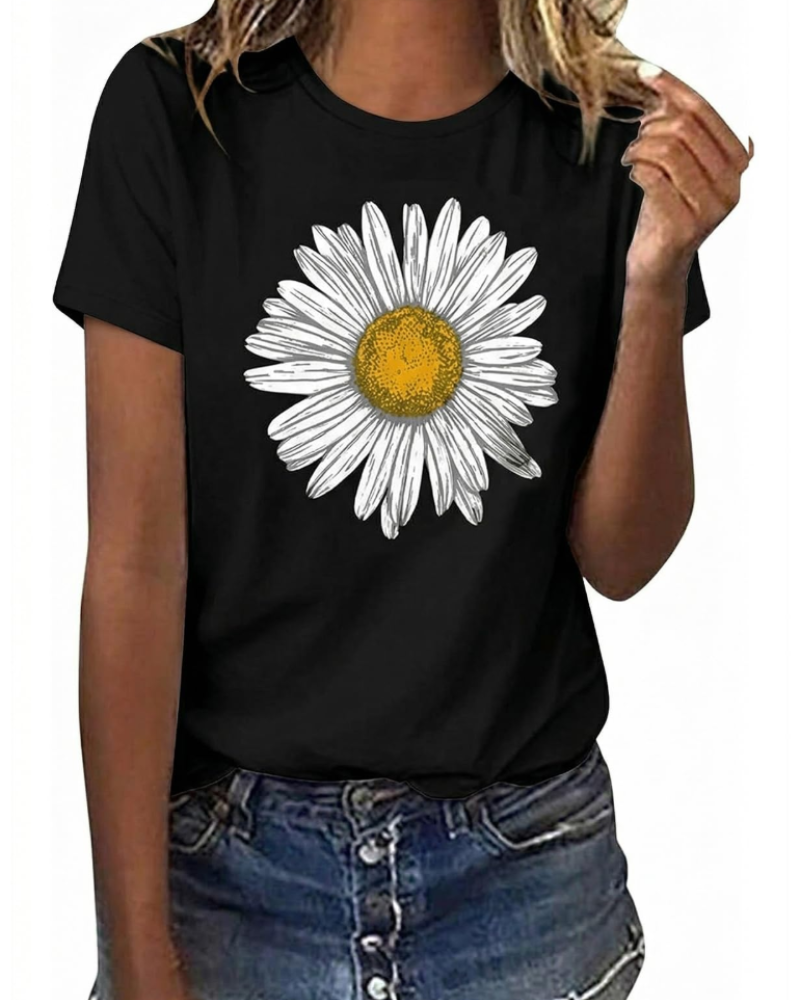 T-shirt Bella Feminino Estampado Floral – Top de Algodão Margarida & Girassol de Verão