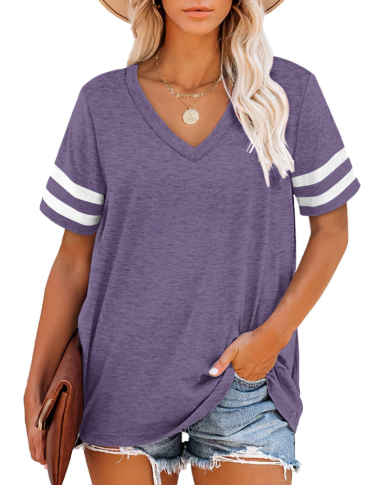 Γυναικείο T-Shirt Luna με V λαιμόκοψη – Άνετο καλοκαιρινό τοπ με ρίγες και κοντά μανίκια