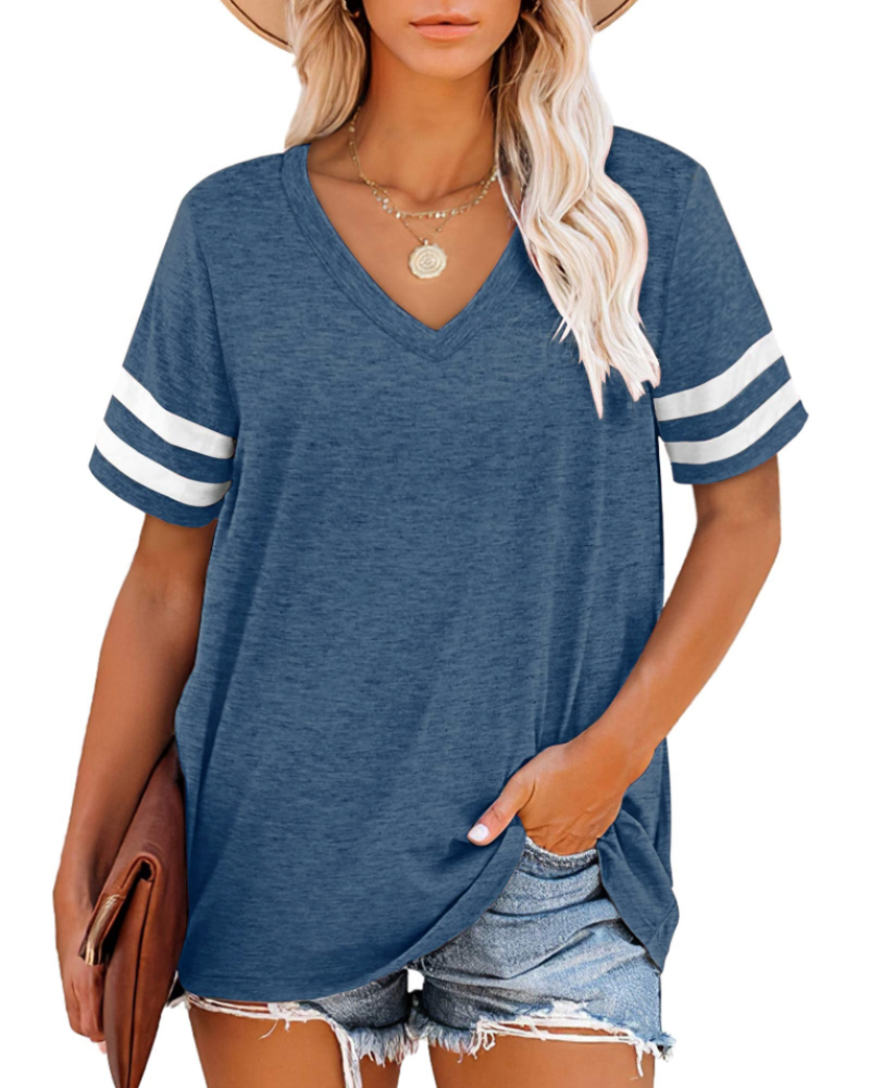 Γυναικείο T-Shirt Luna με V λαιμόκοψη – Άνετο καλοκαιρινό τοπ με ρίγες και κοντά μανίκια