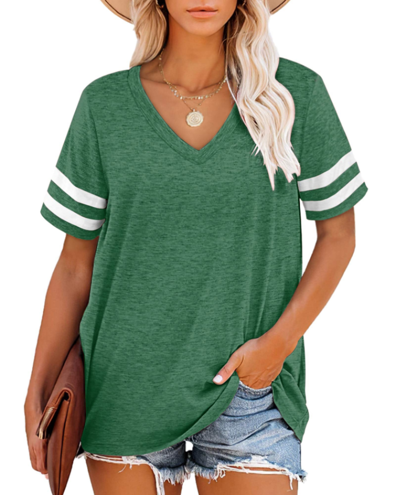 Γυναικείο T-Shirt Luna με V λαιμόκοψη – Άνετο καλοκαιρινό τοπ με ρίγες και κοντά μανίκια