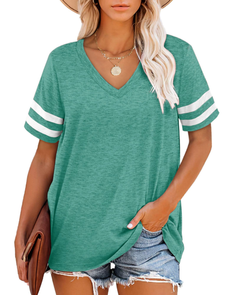 Γυναικείο T-Shirt Luna με V λαιμόκοψη – Άνετο καλοκαιρινό τοπ με ρίγες και κοντά μανίκια