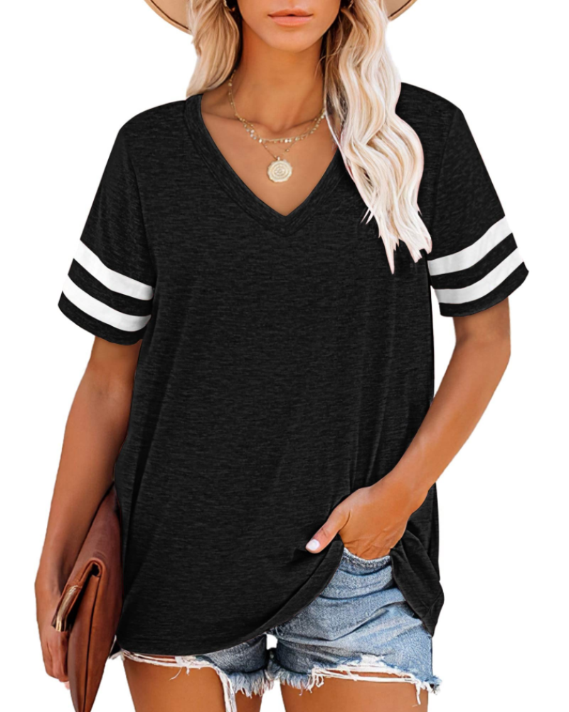 Γυναικείο T-Shirt Luna με V λαιμόκοψη – Άνετο καλοκαιρινό τοπ με ρίγες και κοντά μανίκια