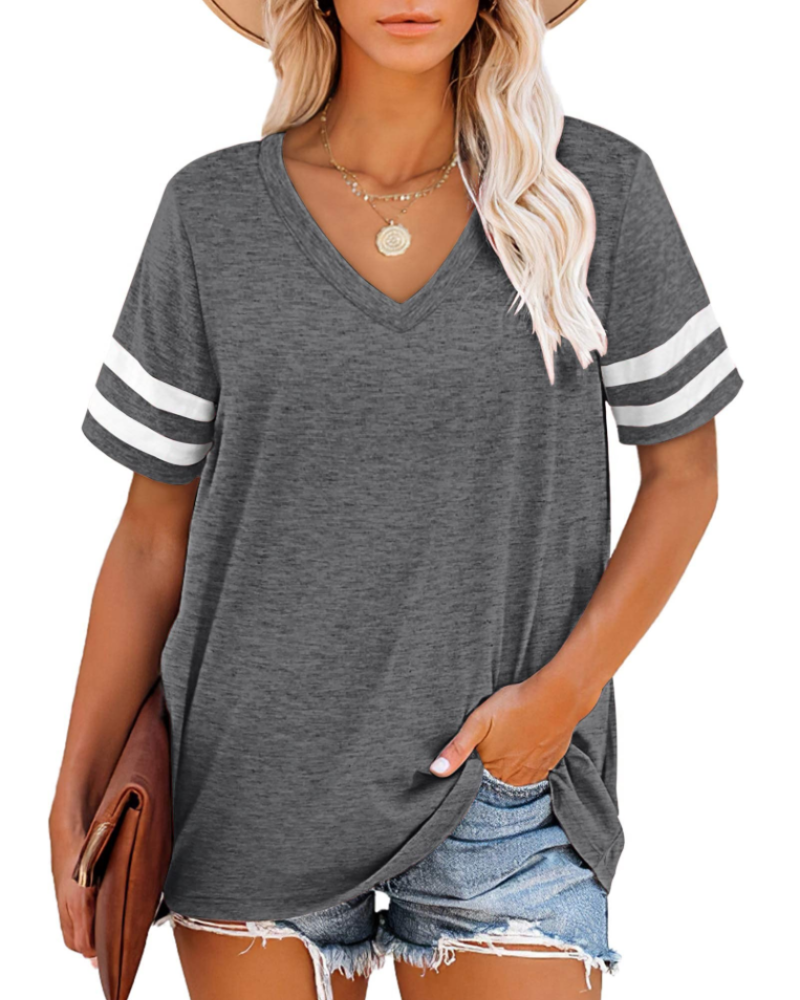 Γυναικείο T-Shirt Luna με V λαιμόκοψη – Άνετο καλοκαιρινό τοπ με ρίγες και κοντά μανίκια